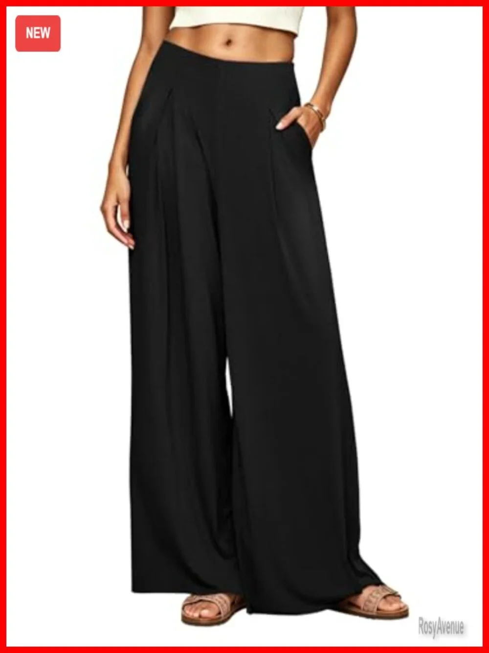 Flowy Wide Leg Pants High Waisted Pleated Stretchy Palazzo with Pockets